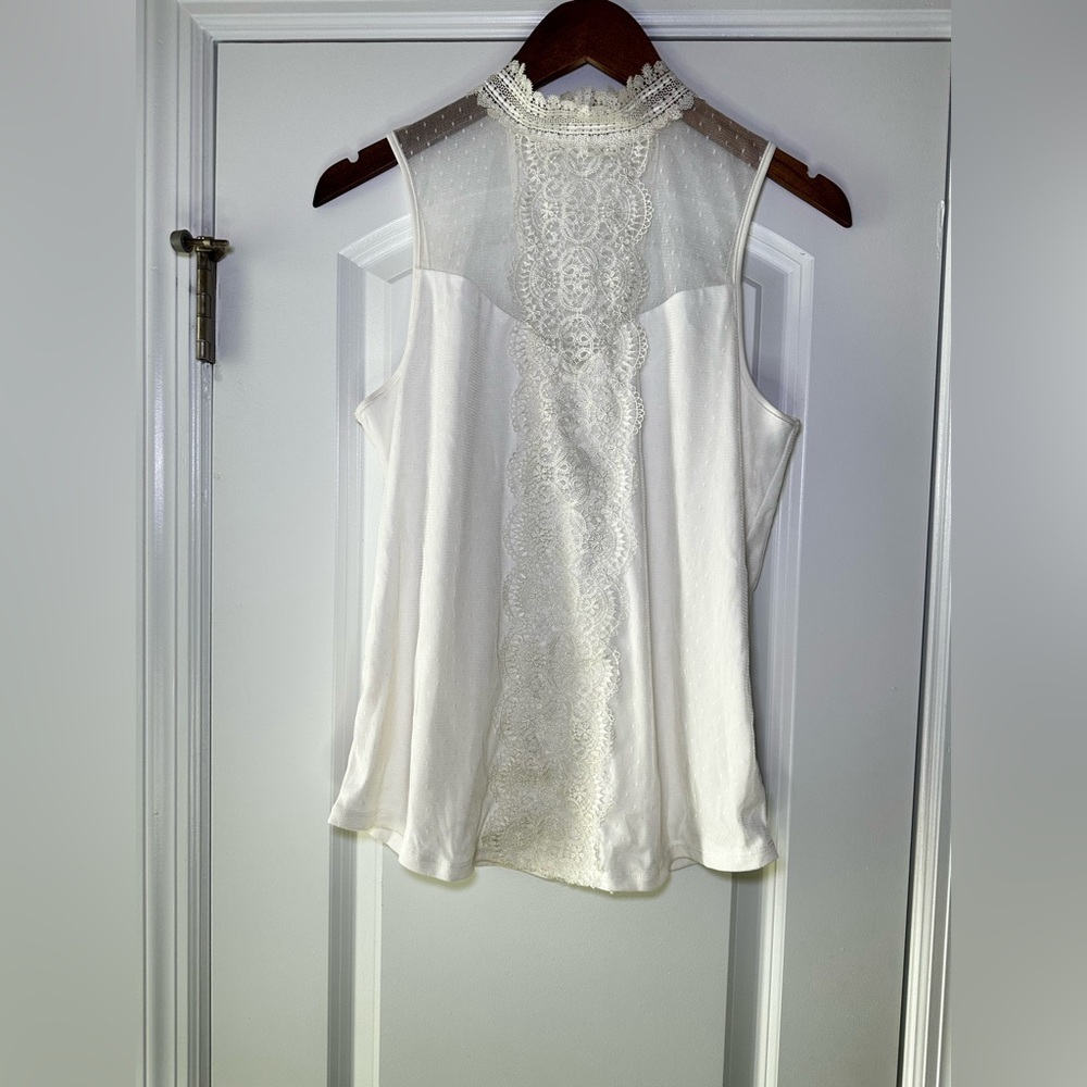 Express Off-White Lace High Neck Sleeveless Top Sz M Romantic Fairy Boho Coastal
